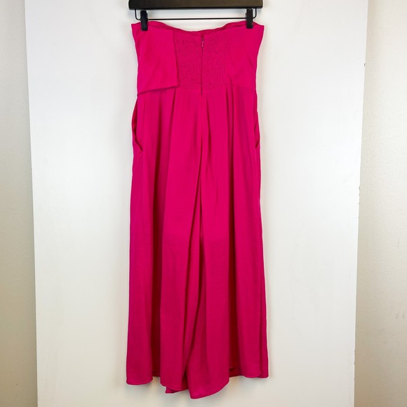 Maeve Anthropologie (Size 2) Crepe Strapless Wide Crop Leg Jumpsuit Hot Pink - Picture 5 of 10